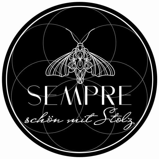 Logo Sempre – schön mit Stolz, schwarz-weiß